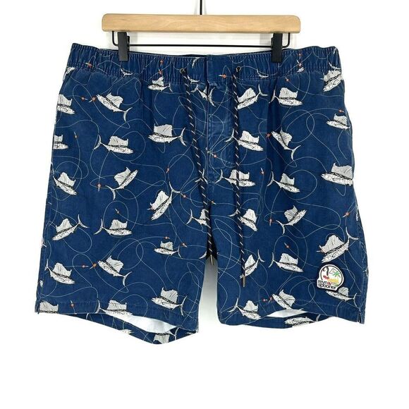 Reyn Spooner Swim Trunks Size 2XL Mens Navy Marlin Fish Print Board Shorts Beach - Picture 1 of 8